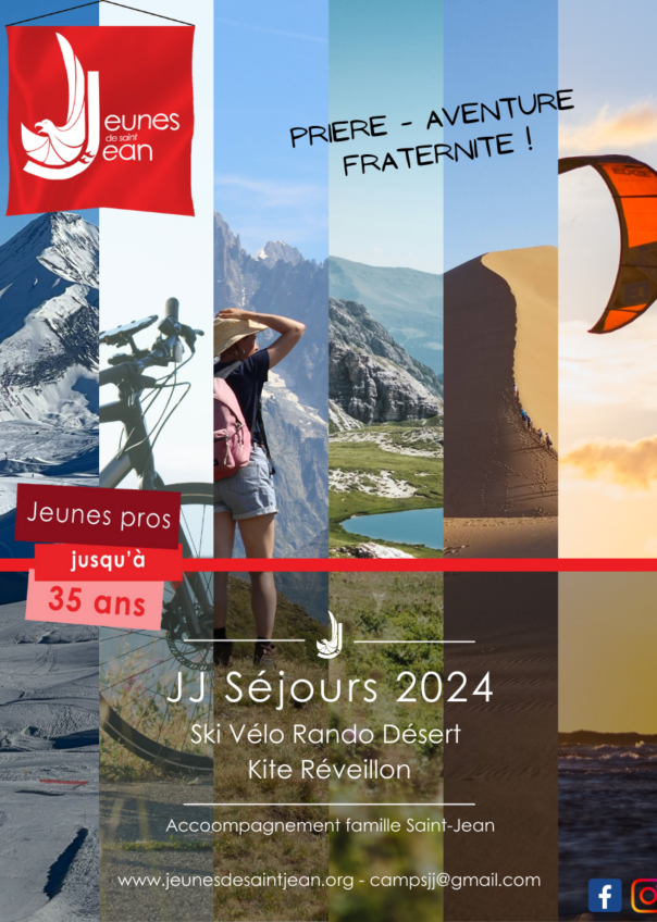 Affiche de présentation des séjours jeunes professionnels avec les Jeunes de Saint Jean pour l'année 2024